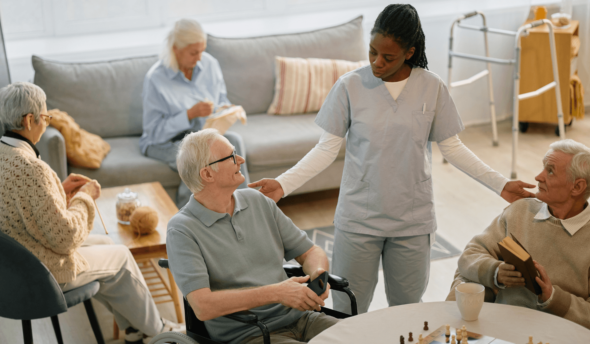 independent living nurse caring for residents
